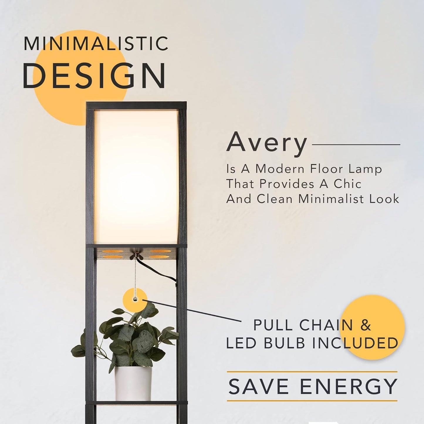 ATAMIN Avery - 63" Floor Lamp with Shelves, Modern Shelf Lamp for Bedroom and Living Room, Tall Standing Lamp with Shelves, Bedside Floor Lamp for Reading, White
