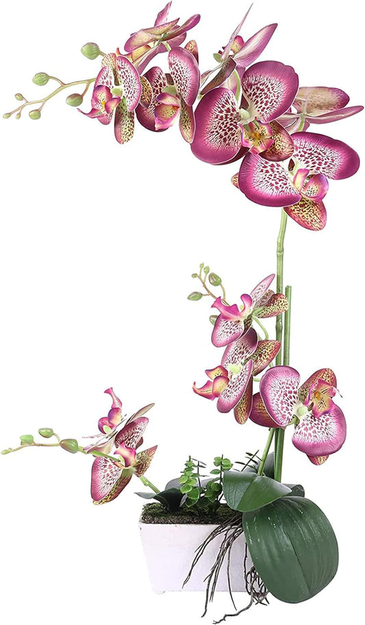 Artificial Orchid with White Trapezoid 18”For Home Office Table Kitchen Bathroom Living Room Party Wedding Christmas Decoration