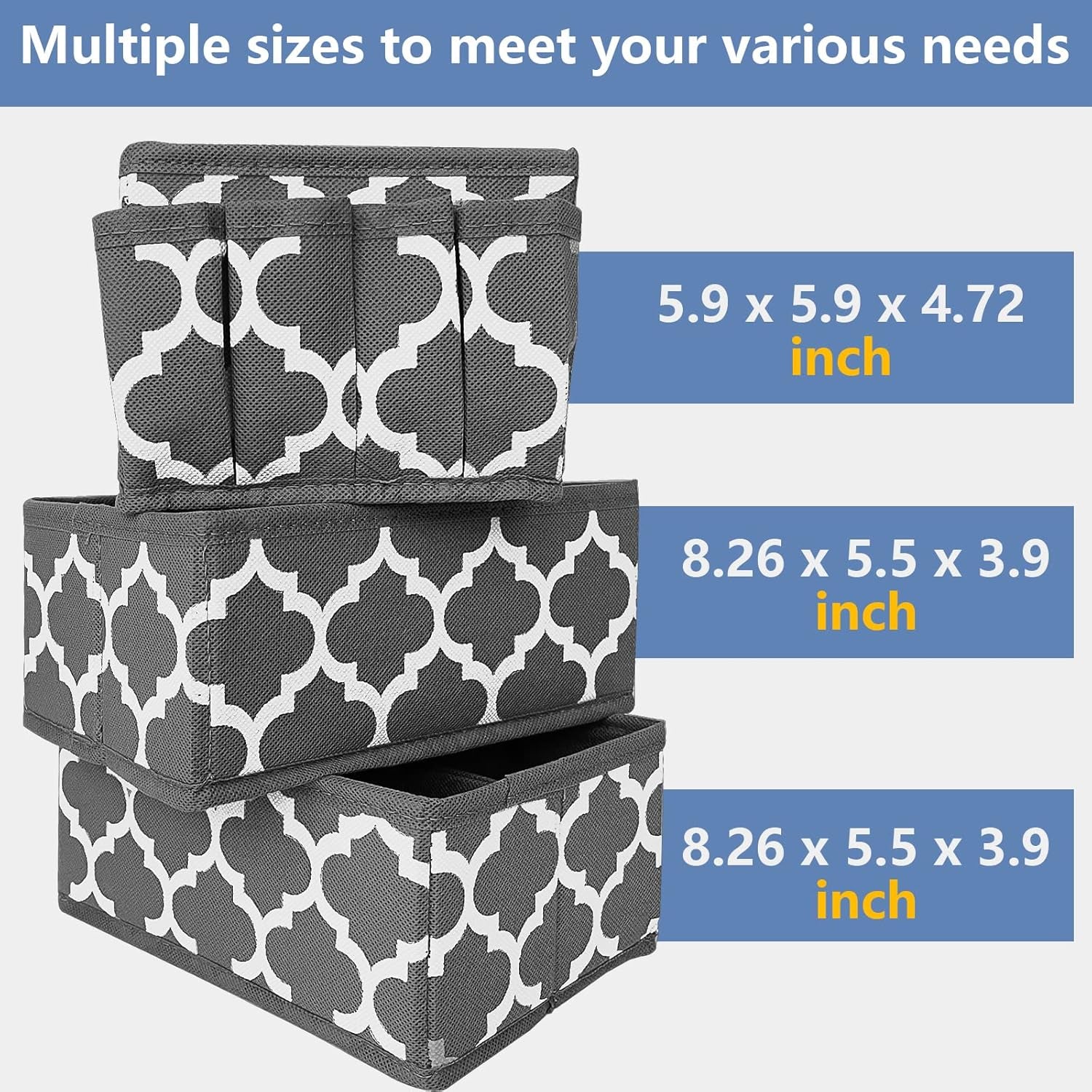 Homyfort Makeup Basket Organizer, Fabric Portable Cosmetic Storage Organizer with Divider, Foldable Small Bins for Organizing Vanity, Bathroom Counter, Office, Set of 3 Grey