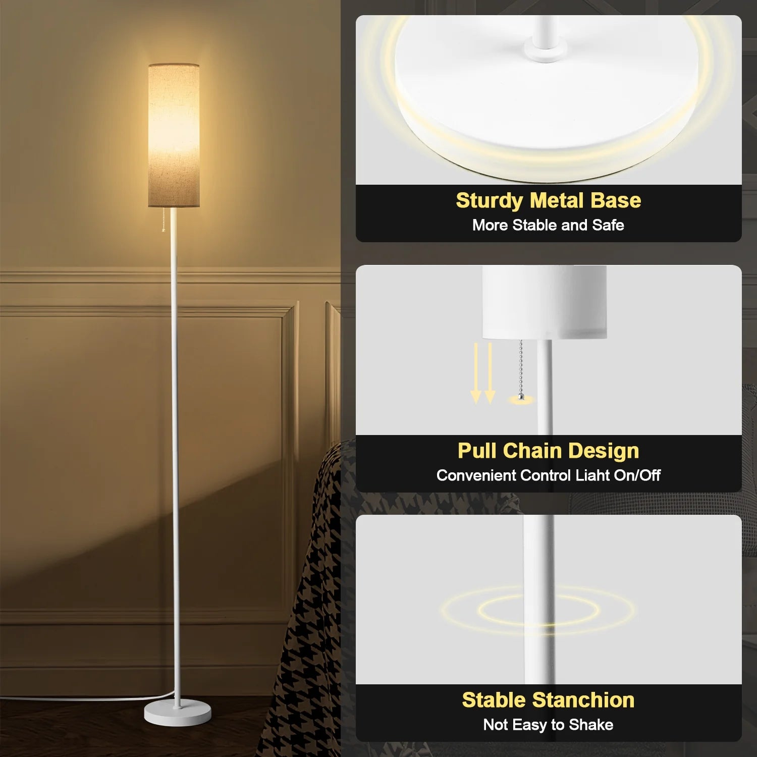 Floor Lamp, White Modern Standing Lamp with Foot Switch Line Shade, 68 Inches Reading Pole Lamp for Living Room Bedroom Office