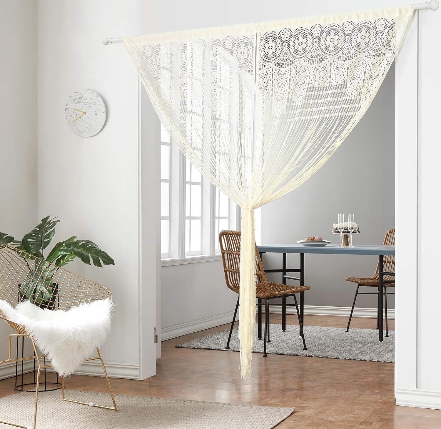 String Door Privacy Lace Curtain Macrame Boho Doorway Window Curtains for Wall Divider Windows Door Covers Decorative Room Separation (35×79In/90×200Cm,Champagne)