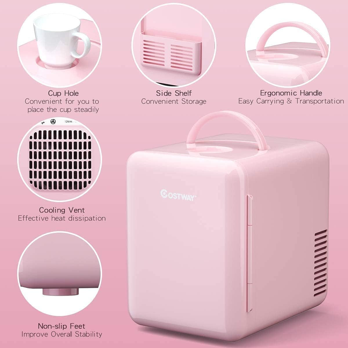 ARLIME Mini Fridge, 4 Liter Skincare Refrigerator, Beauty Small Compact Refrigerator, Portable Beer Fridge, Low Noise Cooler and Warmer with AC/DC Power for Bedroom, Dorm, Cars, Office (Pink)
