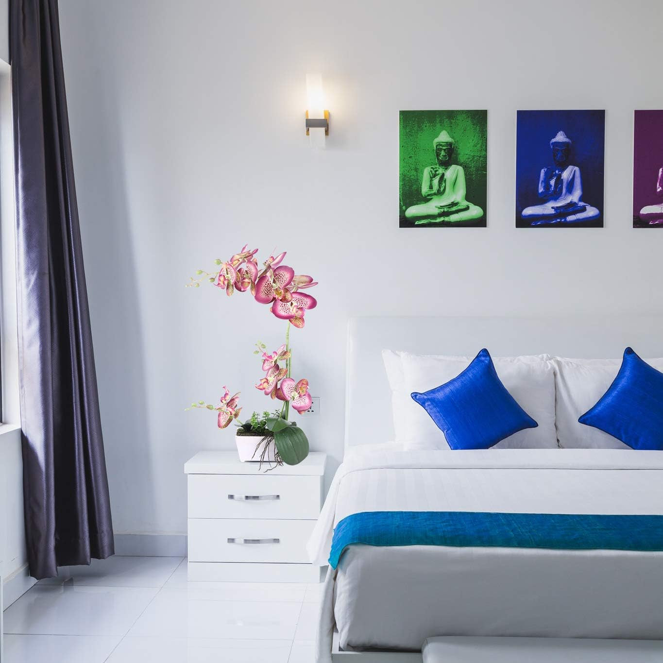 Artificial Orchid with White Trapezoid 18”For Home Office Table Kitchen Bathroom Living Room Party Wedding Christmas Decoration