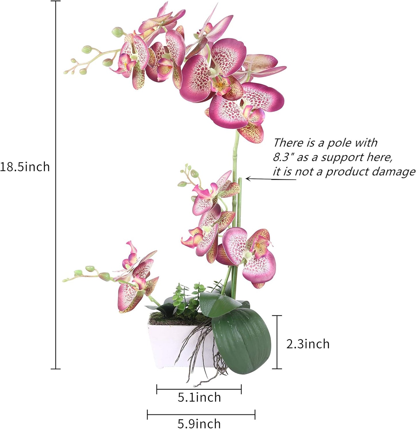 Artificial Orchid with White Trapezoid 18”For Home Office Table Kitchen Bathroom Living Room Party Wedding Christmas Decoration