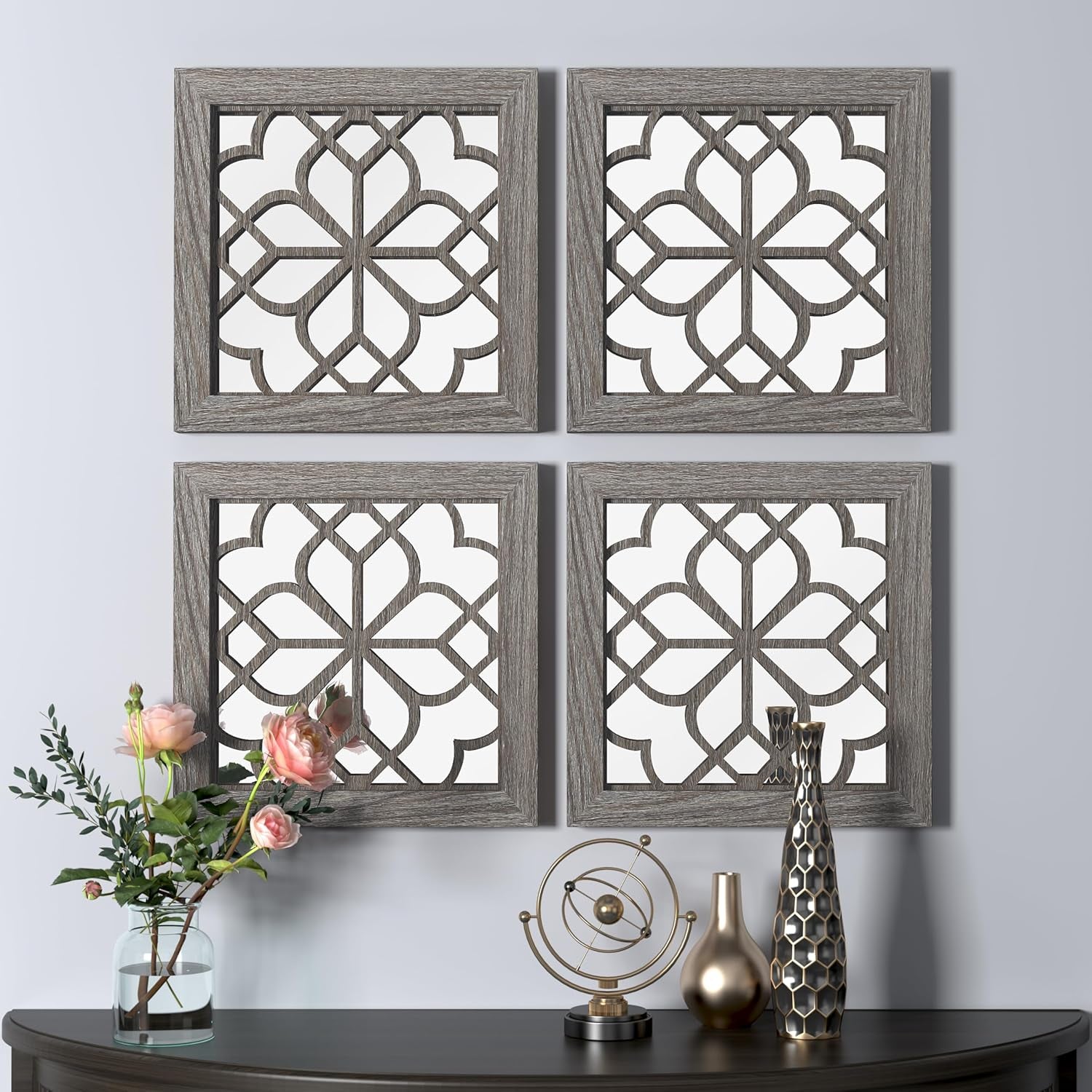 2 PCS Square Rustic Wall Mirror, Farmhouse Wall Mirrors Decorative Brown Wall Mirror for Bedroom Entry Living Room Dining Room (12”X12”)