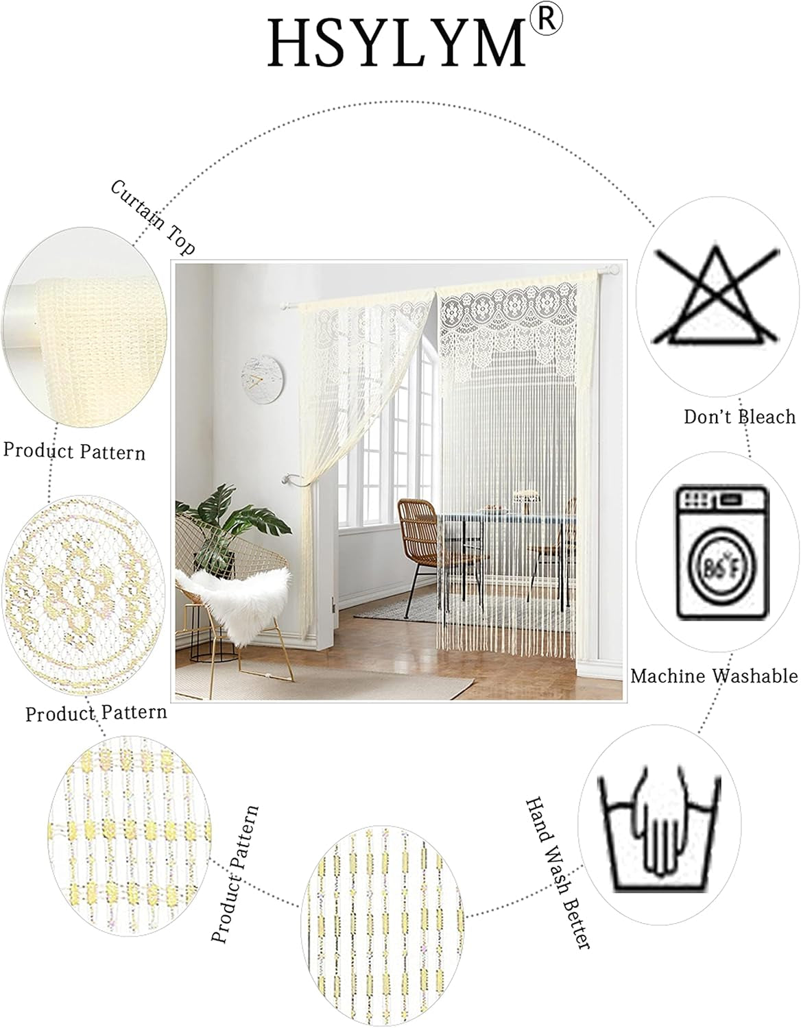 String Door Privacy Lace Curtain Macrame Boho Doorway Window Curtains for Wall Divider Windows Door Covers Decorative Room Separation (35×79In/90×200Cm,Champagne)