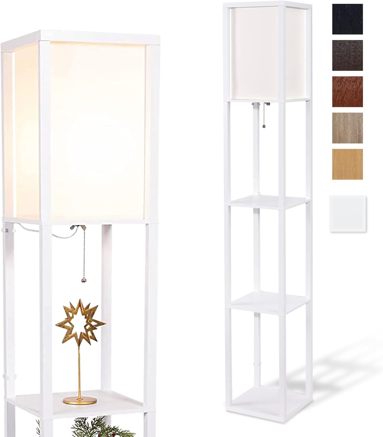 ATAMIN Avery - 63" Floor Lamp with Shelves, Modern Shelf Lamp for Bedroom and Living Room, Tall Standing Lamp with Shelves, Bedside Floor Lamp for Reading, White