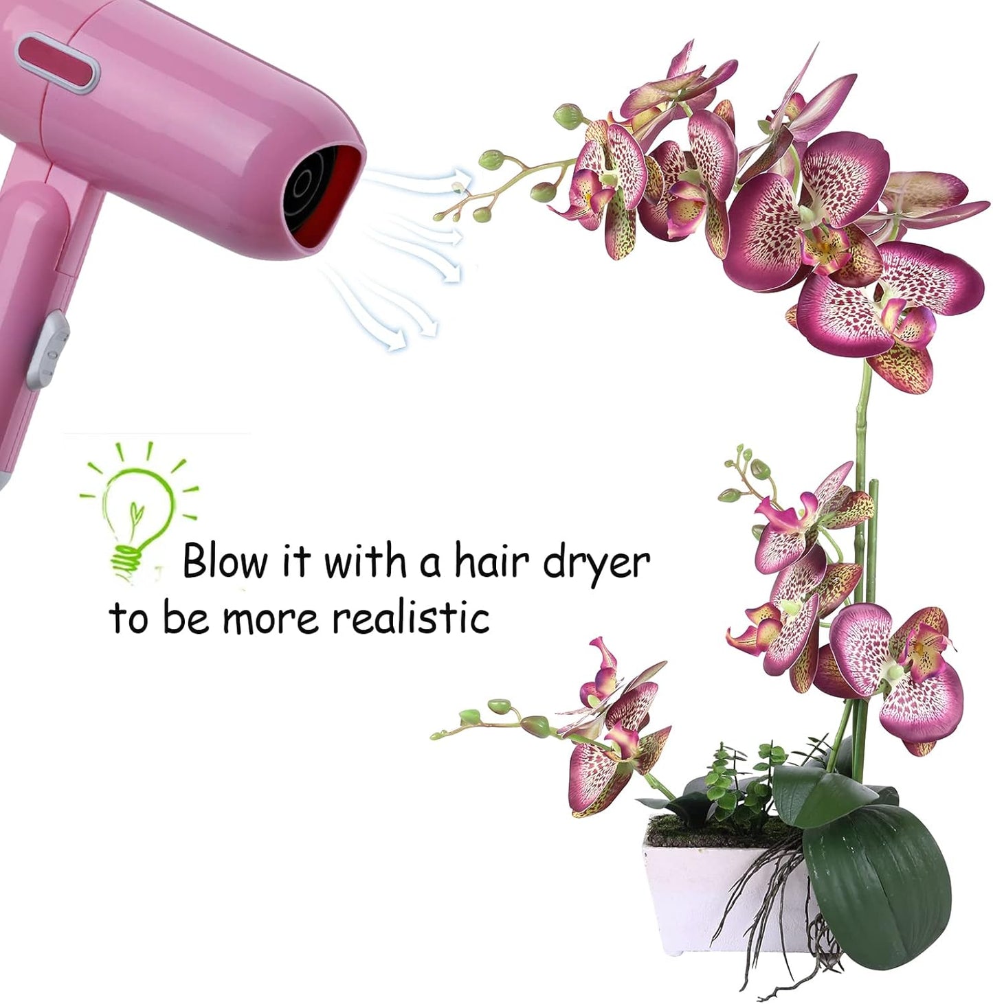 Artificial Orchid with White Trapezoid 18”For Home Office Table Kitchen Bathroom Living Room Party Wedding Christmas Decoration