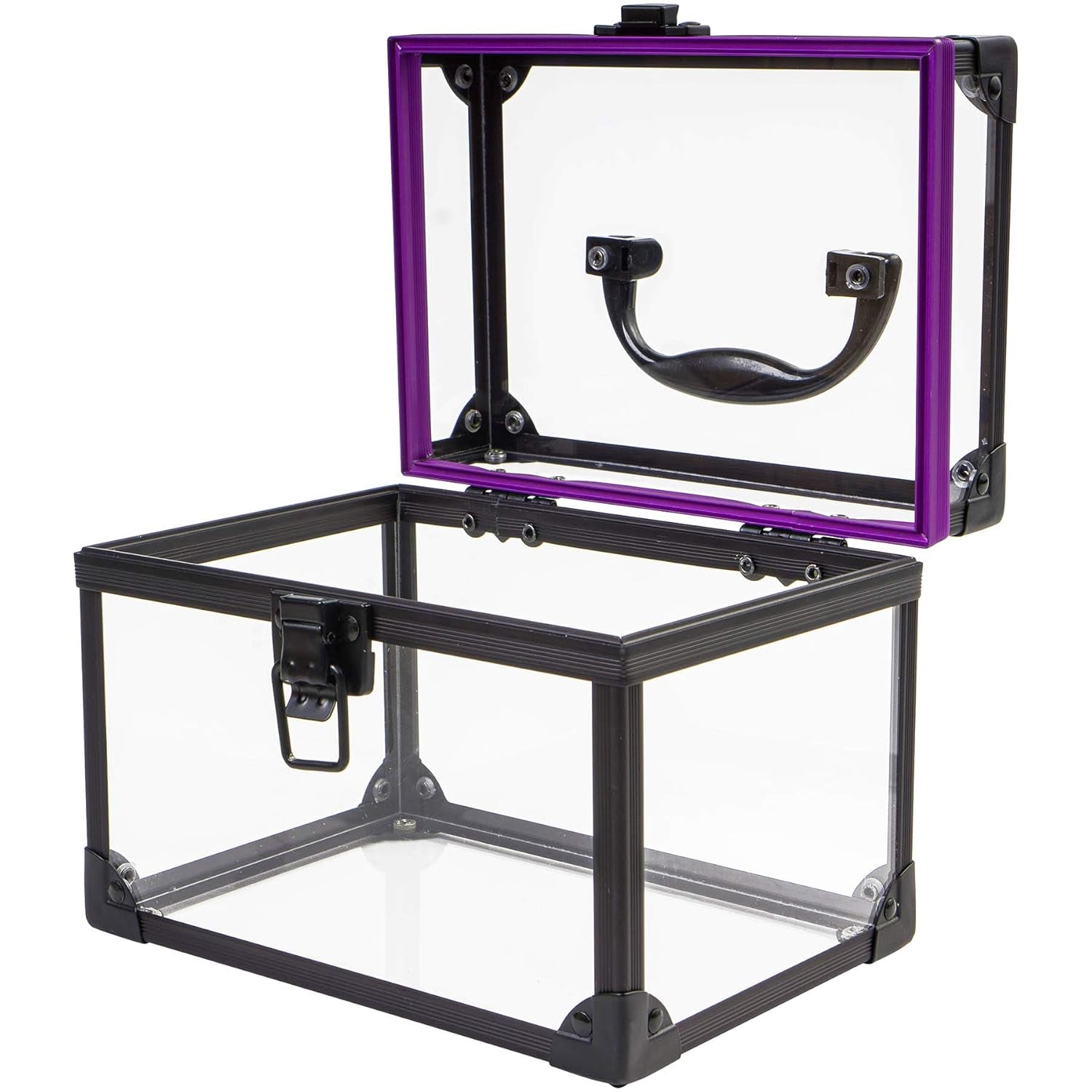 SHANY Clear Cosmetics and Toiletry Train Case - Clear Travel Makeup Bag Case Organizer with Secure Closure and Black/Purple Accents - Large