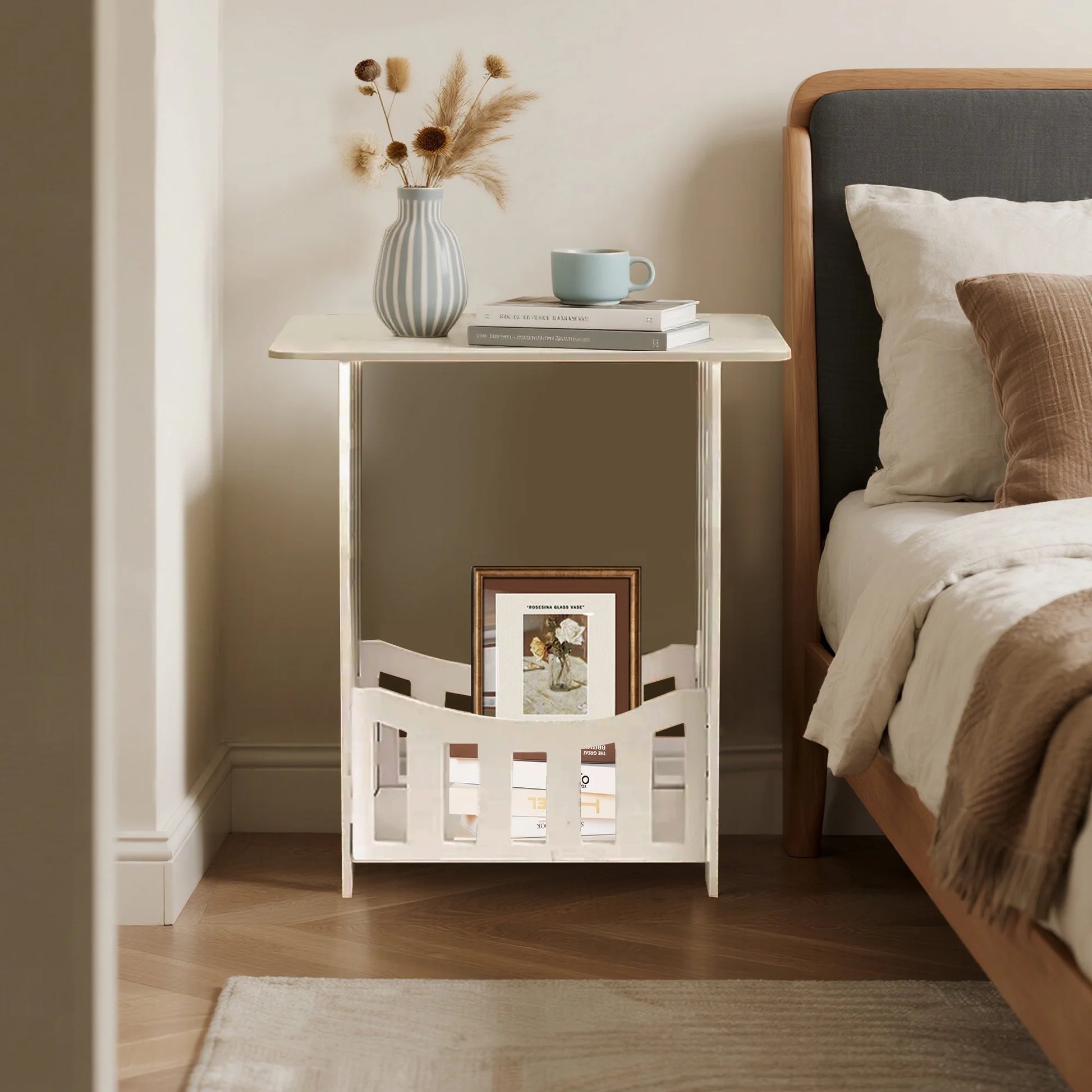 Nightstand Bedside Table, 2-Tier End Tables Small Side Tables for Bedroom Livingroom, White