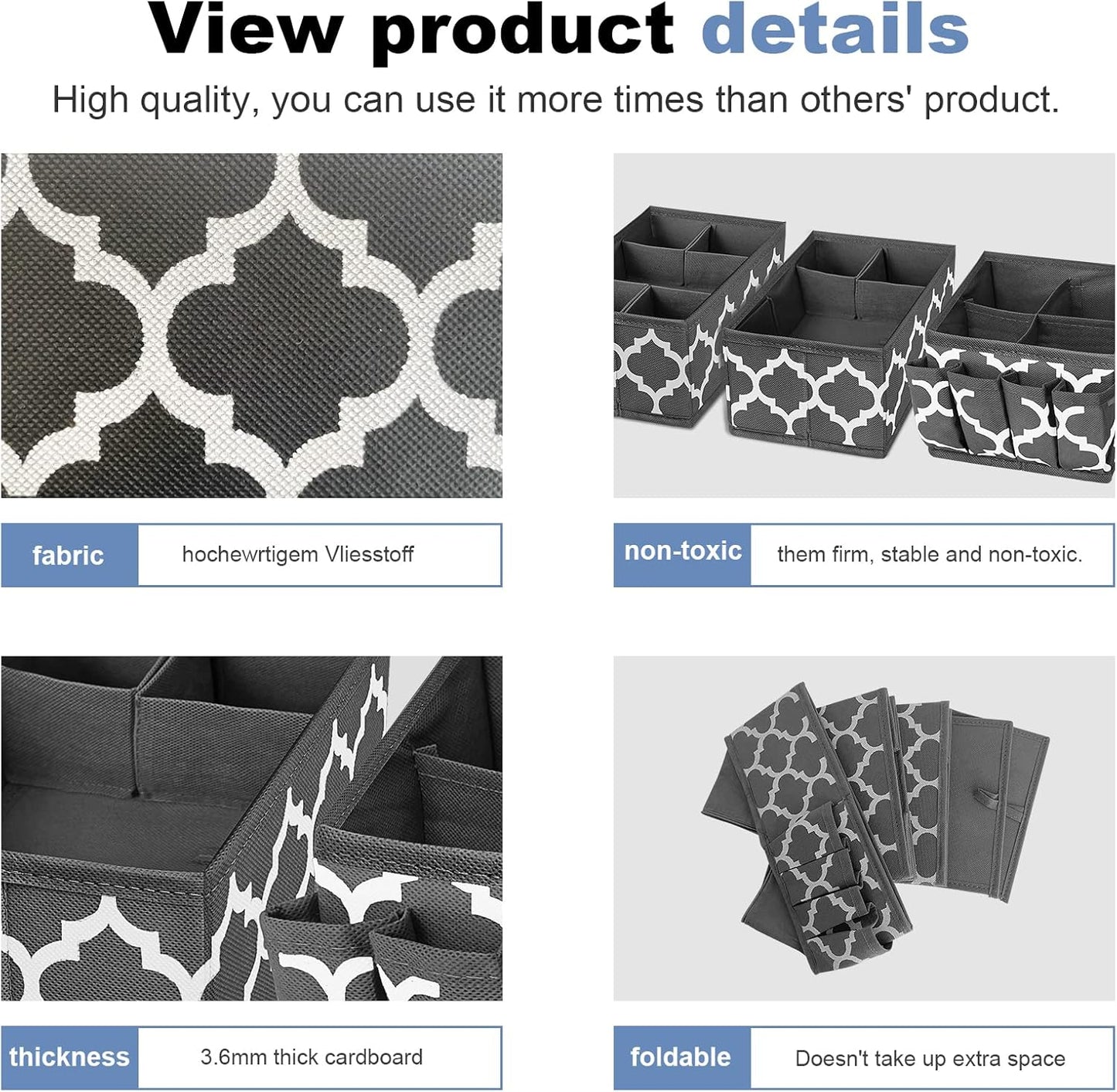 Homyfort Makeup Basket Organizer, Fabric Portable Cosmetic Storage Organizer with Divider, Foldable Small Bins for Organizing Vanity, Bathroom Counter, Office, Set of 3 Grey