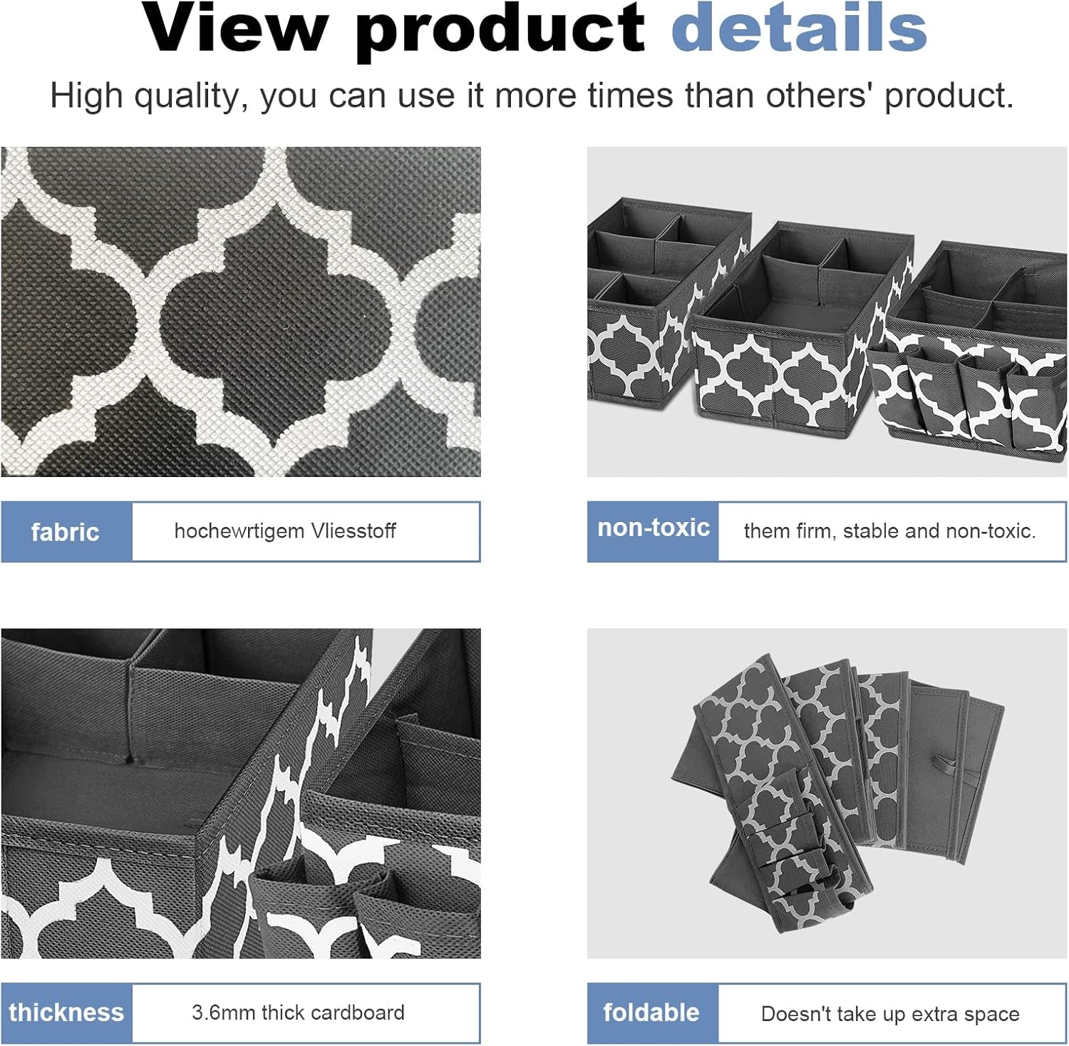 Homyfort Makeup Basket Organizer, Fabric Portable Cosmetic Storage Organizer with Divider, Foldable Small Bins for Organizing Vanity, Bathroom Counter, Office, Set of 3 Grey