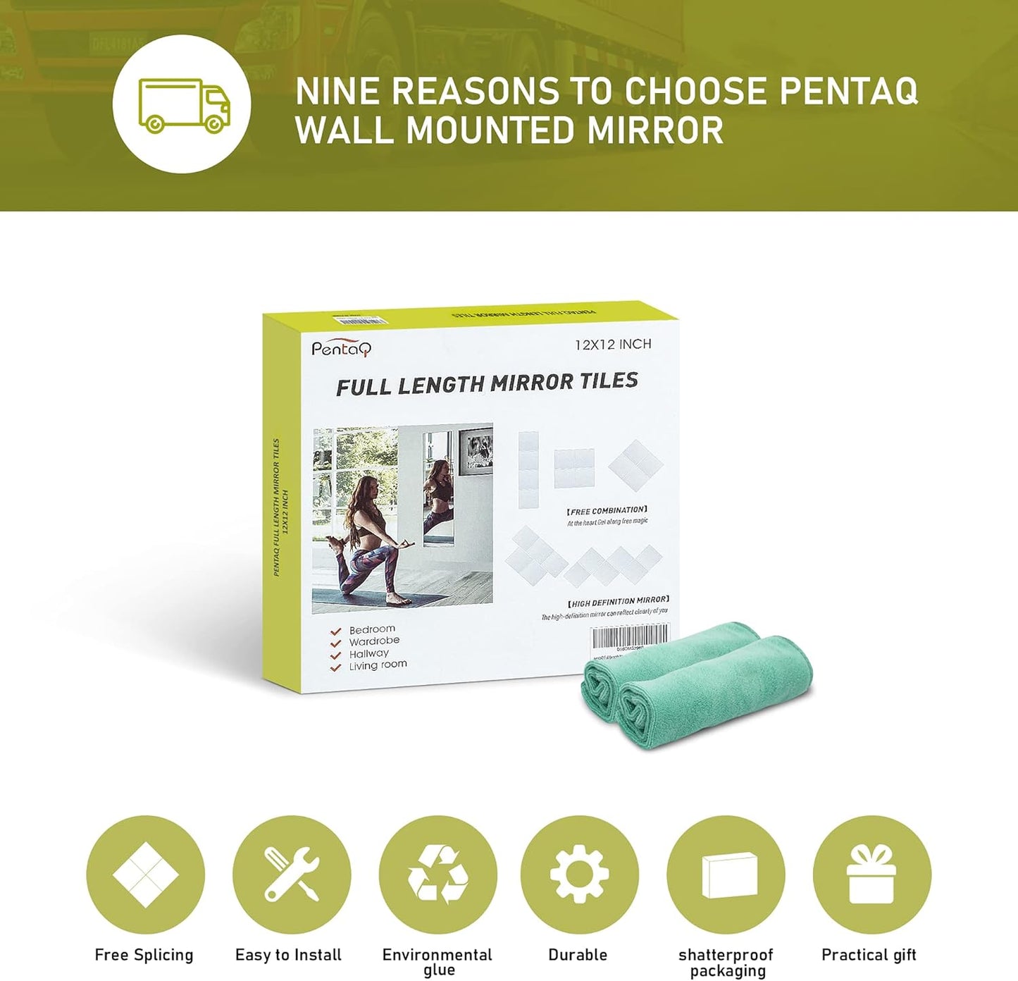 Glass Full Length Mirror Tiles, 4 PCS 12X12 Inches, High Definition Wall Mirrors, Frameless Mirror Tiles, Wall-Mounted Mirrors for Living Room, Bedroom, Bathroom, Home Gym