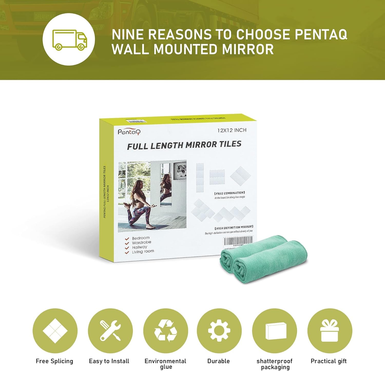 Glass Full Length Mirror Tiles, 4 PCS 12X12 Inches, High Definition Wall Mirrors, Frameless Mirror Tiles, Wall-Mounted Mirrors for Living Room, Bedroom, Bathroom, Home Gym