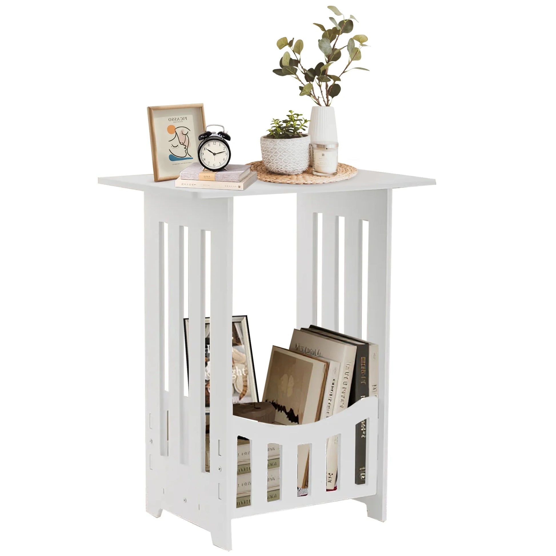 Nightstand Bedside Table, 2-Tier End Tables Small Side Tables for Bedroom Livingroom, White