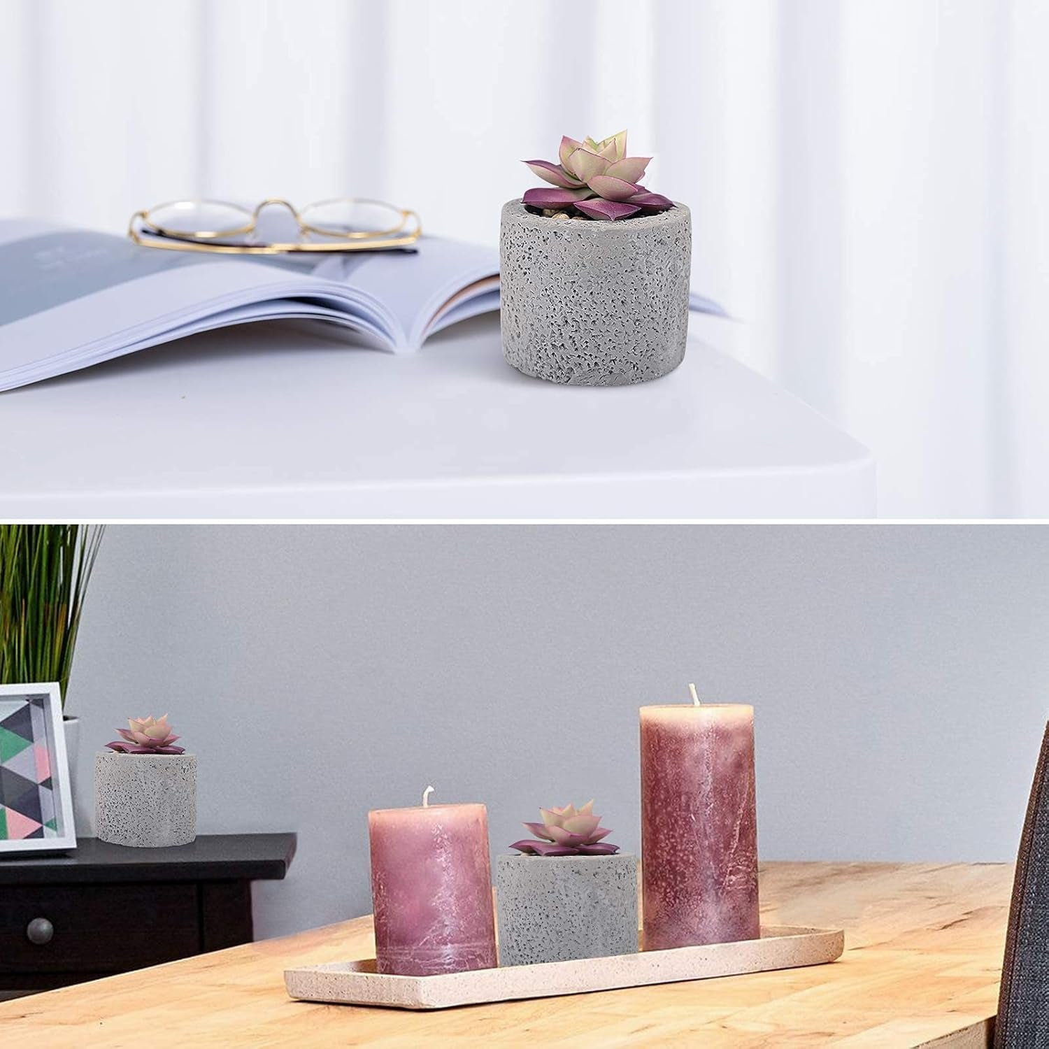 Hopewood Small Succulents Artificial Tiny Plants Faux Succulents in Pots, Small Plants for Shelf Desk Home Decor