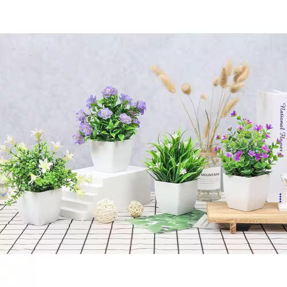 7.18 In. Green Indoor Artificial Fake Plants Mini Faux Plants, 4 Pack