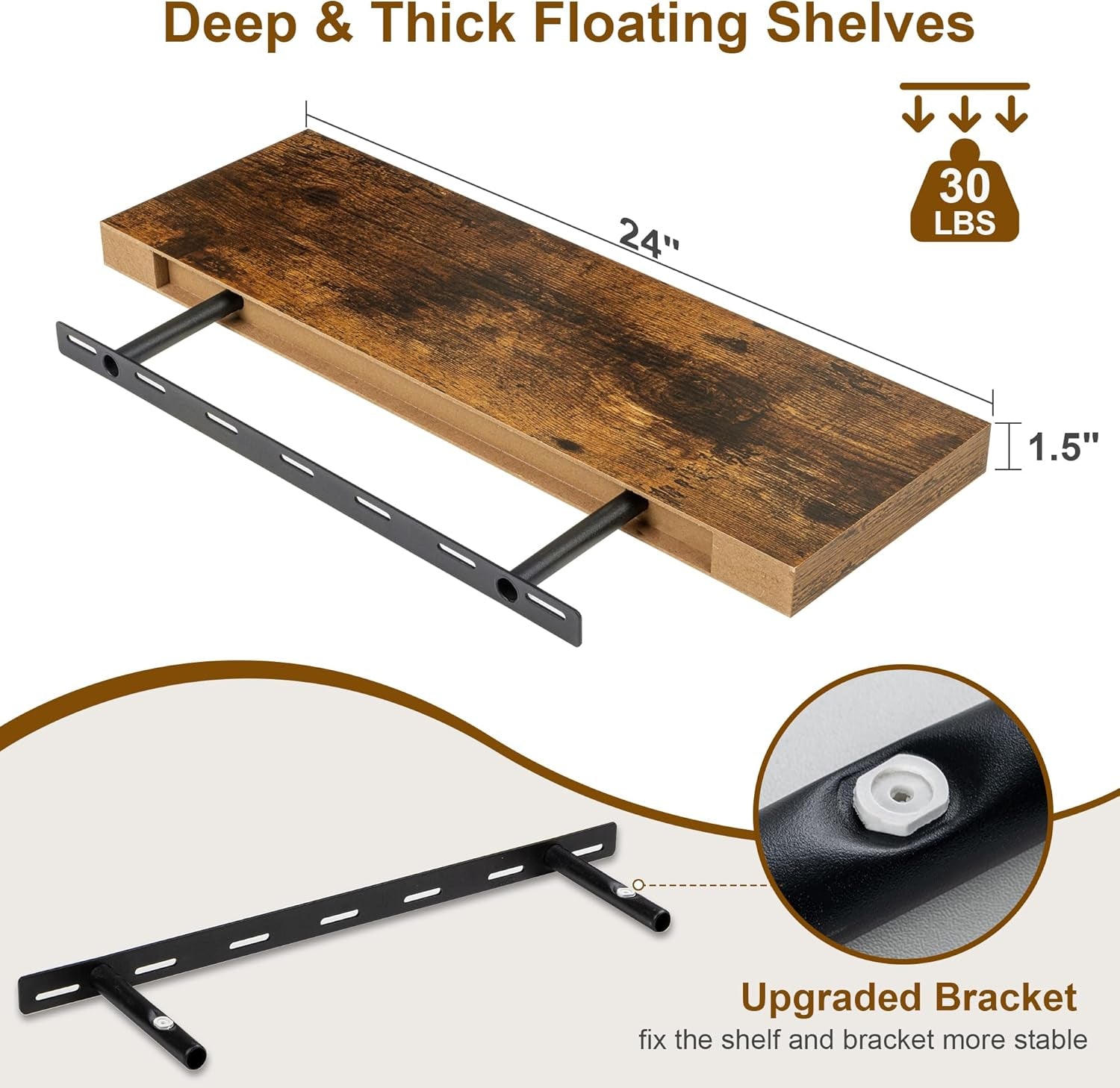 Floating Shelves for Wall, 24Inch Floating Shelves Set of 2, Hanging Shelf With