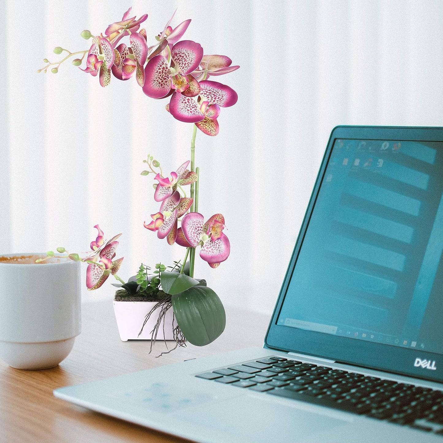 Artificial Orchid with White Trapezoid 18”For Home Office Table Kitchen Bathroom Living Room Party Wedding Christmas Decoration