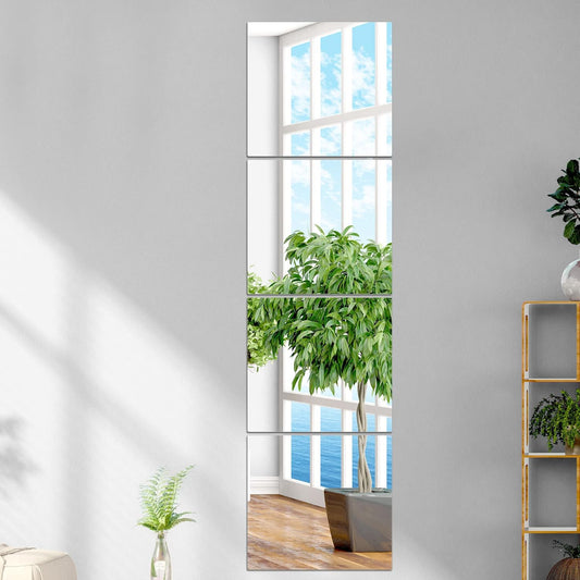 Glass Full Length Mirror Tiles, 4 PCS 12X12 Inches, High Definition Wall Mirrors, Frameless Mirror Tiles, Wall-Mounted Mirrors for Living Room, Bedroom, Bathroom, Home Gym