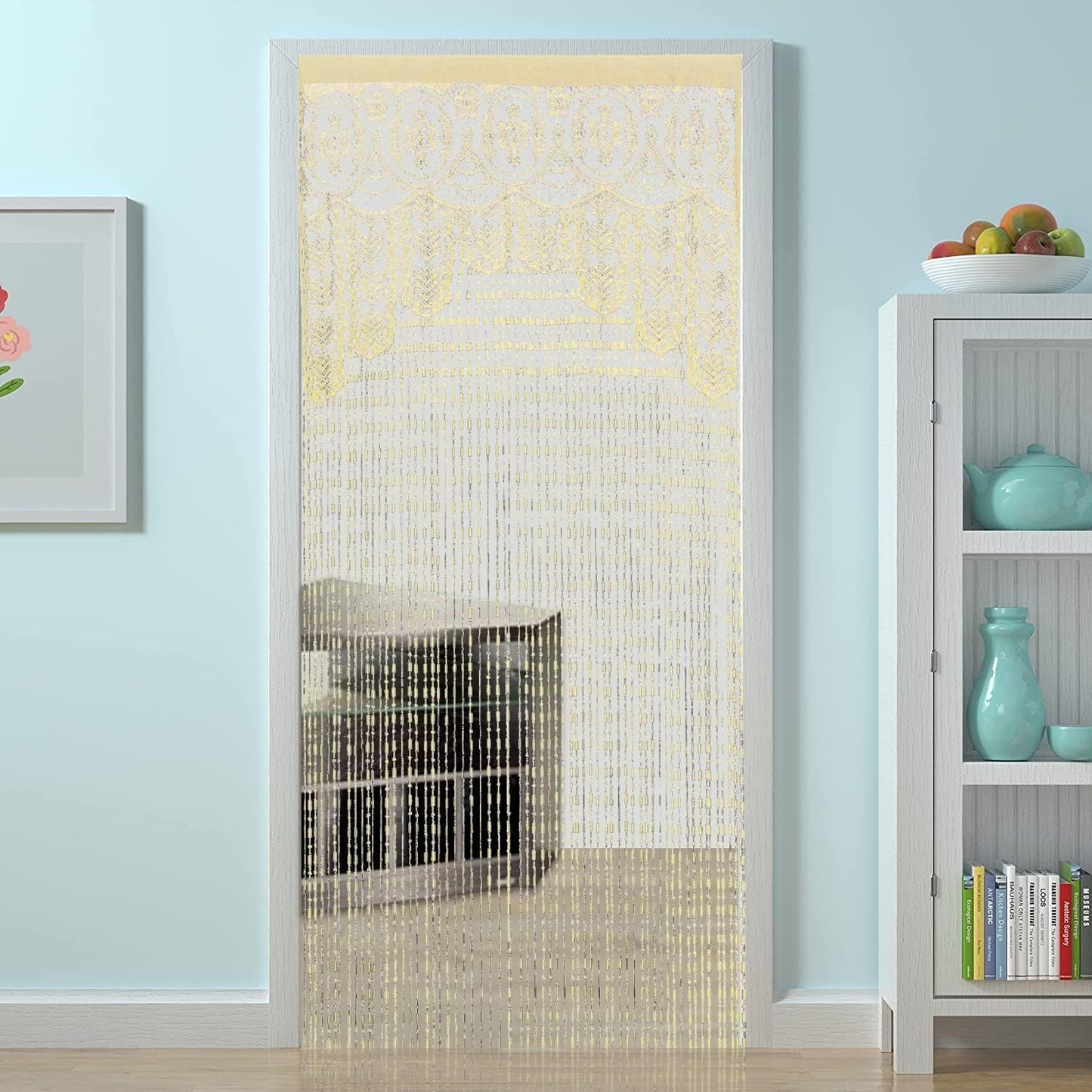 String Door Privacy Lace Curtain Macrame Boho Doorway Window Curtains for Wall Divider Windows Door Covers Decorative Room Separation (35×79In/90×200Cm,Champagne)