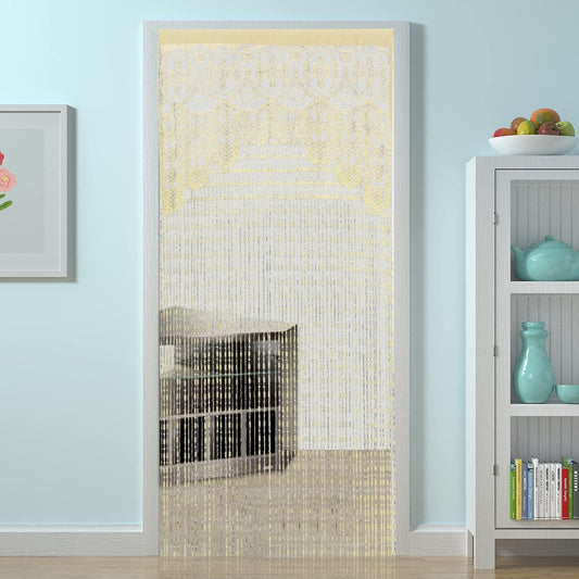String Door Privacy Lace Curtain Macrame Boho Doorway Window Curtains for Wall Divider Windows Door Covers Decorative Room Separation (35×79In/90×200Cm,Champagne)